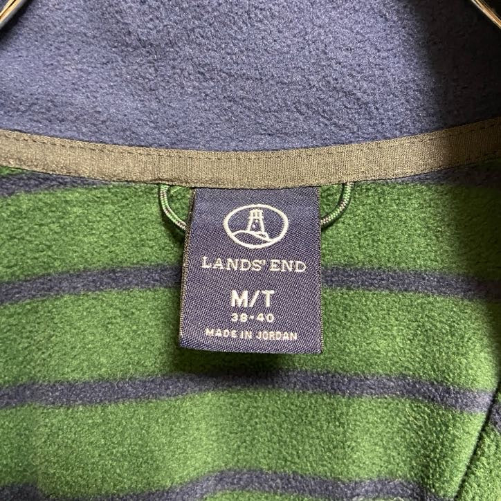 古着 used　LANDSEND　ランズエンド　長袖ボーダー柄フリースジャケット　ハーフジップ　緑　グリーン　Mサイズ