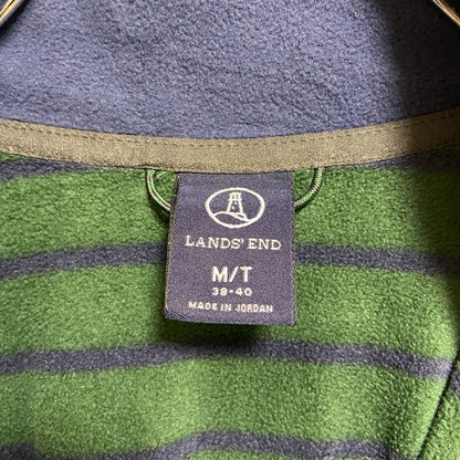 古着 used　LANDSEND　ランズエンド　長袖ボーダー柄フリースジャケット　ハーフジップ　緑　グリーン　Mサイズ