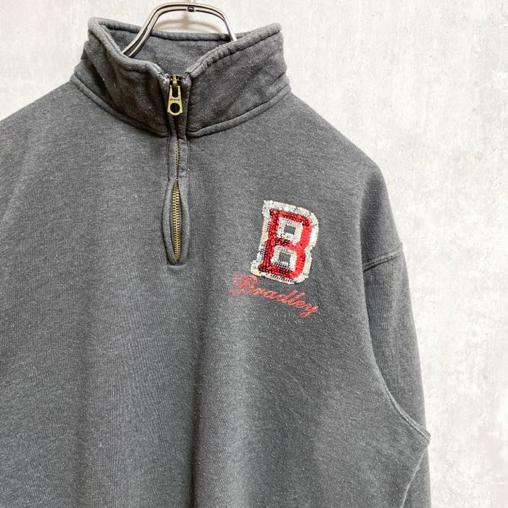 JANSPORT ジャンスポーツ　長袖ハーフジップスウェット　トレーナー　ハイネック　スパンコール　B　Mサイズ　古着