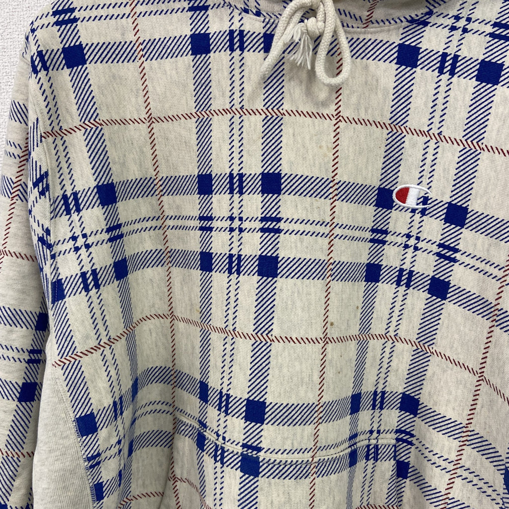 Champion　チャンピオン　リバースウィーブ　スウェットパーカー/フーディー　チェック柄　ホワイト　2XLサイズ　古着