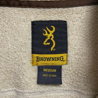 古着 used　BROWNING　長袖フリースジャケット　ハーフジップ　ワンポイント刺繡　ベージュ　秋冬服　Mサイズ