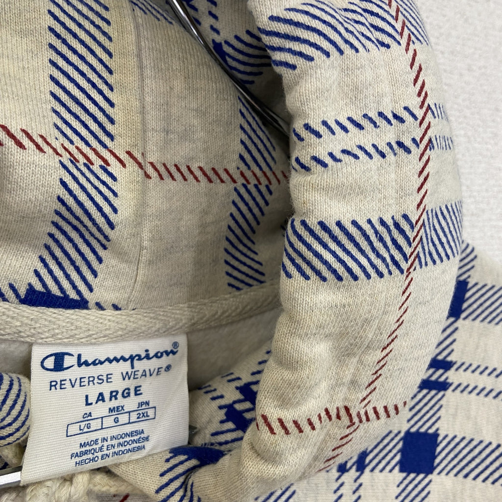 Champion　チャンピオン　リバースウィーブ　スウェットパーカー/フーディー　チェック柄　ホワイト　2XLサイズ　古着