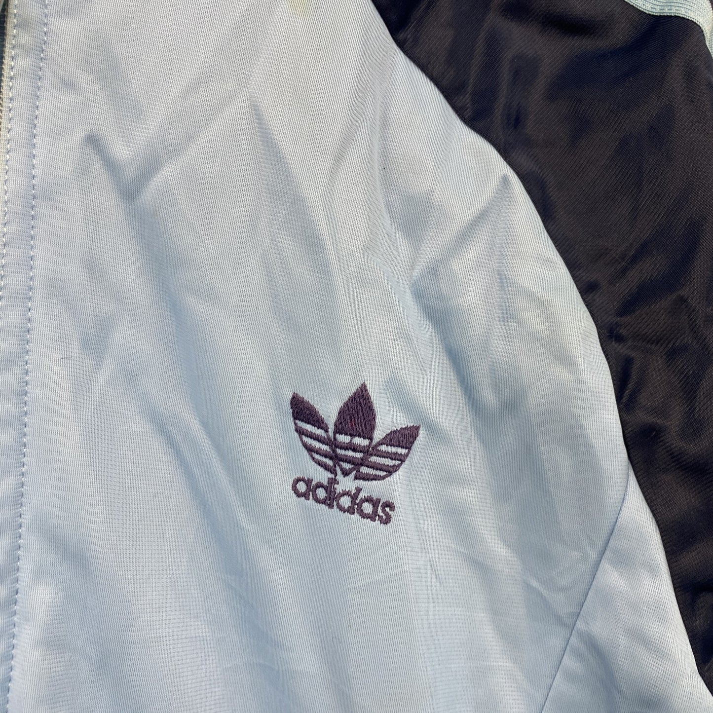 70s～　adidas　アディダス　ATP　ノーカラートラックジャケット/ジャージ　トレフォイルロゴ　ヴィンテージ　青　ブルー