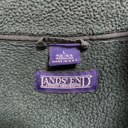 古着 used　LANDSEND　ランズエンド　長袖フリースジャケット　ハーフジップ　ワンポイント刺繡　USA製　緑　Lサイズ