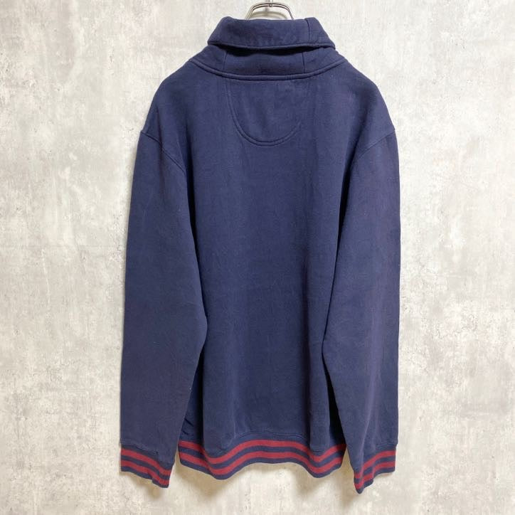 IZOD　長袖スウェット　トレーナー　ショールカラー　ダブルカラー　ロゴ刺繍　ネイビー　紺　秋冬服　Lサイズ　古着