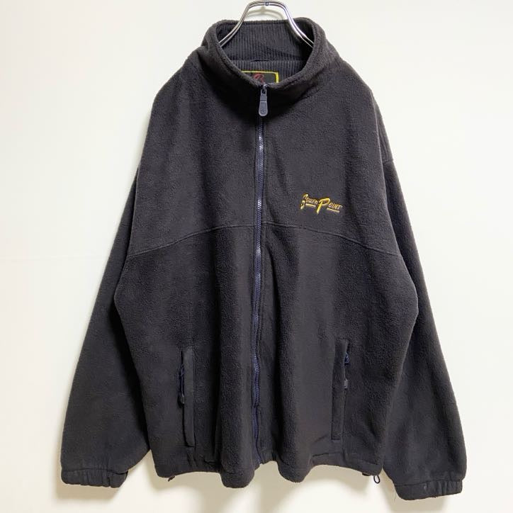 BARU sports　フリースジャケット/ボアジャケット　ハイネック　刺繍ロゴ　ビッグシルエット　黒　ブラック　3XLサイズ　古着