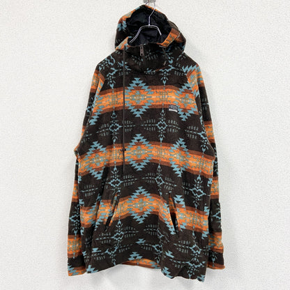 FREE NATURE　フリースパーカー　ジップ付き　ネイティブ柄　総柄　茶色　ブラウン　XLサイズ