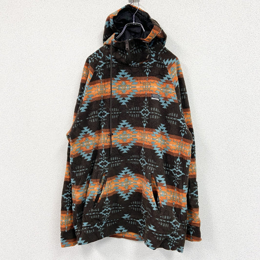 FREE NATURE　フリースパーカー　ジップ付き　ネイティブ柄　総柄　茶色　ブラウン　XLサイズ