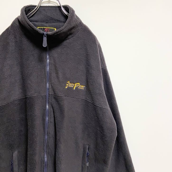 BARU sports　フリースジャケット/ボアジャケット　ハイネック　刺繍ロゴ　ビッグシルエット　黒　ブラック　3XLサイズ　古着