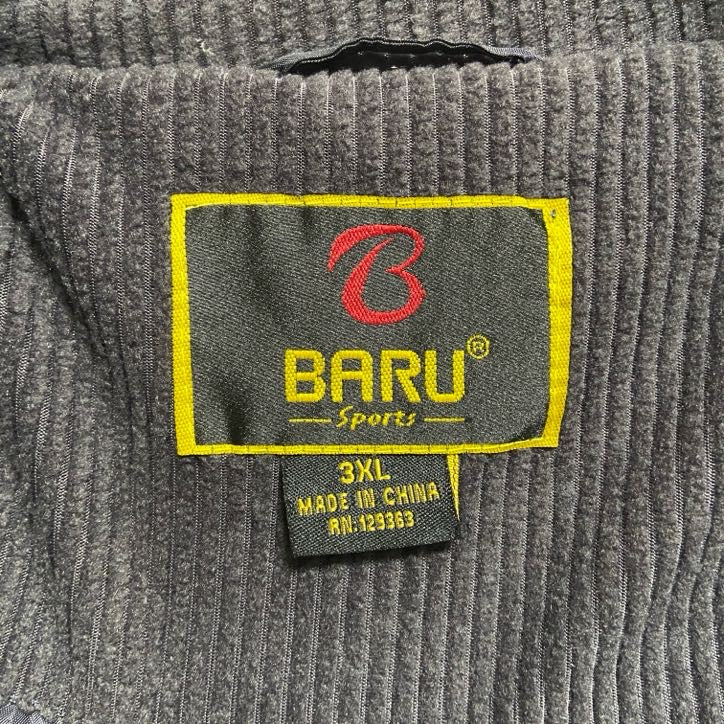 BARU sports　フリースジャケット/ボアジャケット　ハイネック　刺繍ロゴ　ビッグシルエット　黒　ブラック　3XLサイズ　古着