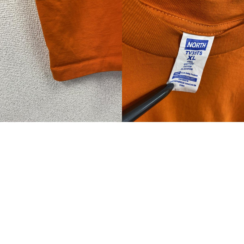 NORTH　ノース　半袖プリントTシャツ　シングルステッチ　ヴィンテージ　オレンジ　XLサイズ カットソー メンズ コットン 古着