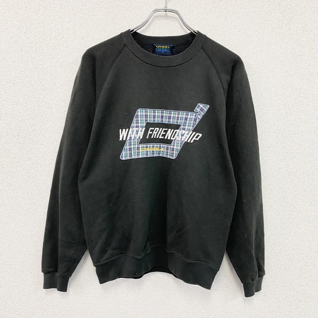 90s　O'NEILL With Friendship　オニール　スウェット/トレーナー　ラグランスリーブ　黒　ブラック　Mサイズ　　ヴィンテージ　古着