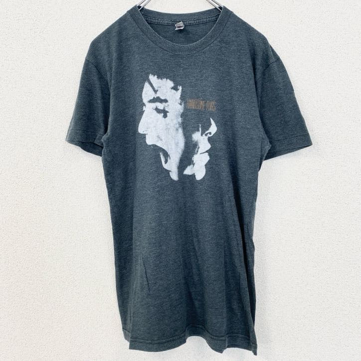 半袖バンドプリントTシャツ　Handsome Furs　レトロデザイン　クルーネック　ダークグレー　Sサイズ　古着