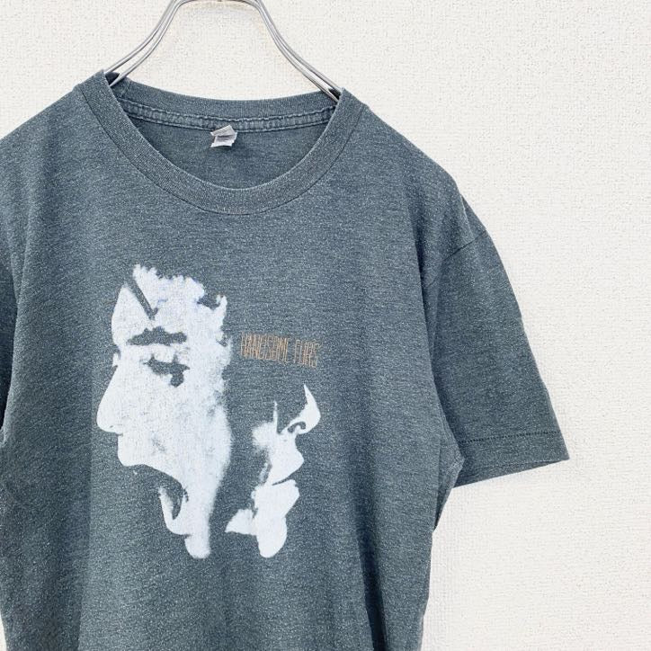 半袖バンドプリントTシャツ　Handsome Furs　レトロデザイン　クルーネック　ダークグレー　Sサイズ　古着