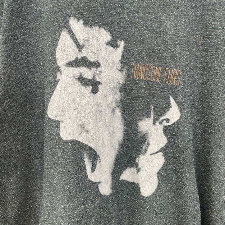 半袖バンドプリントTシャツ　Handsome Furs　レトロデザイン　クルーネック　ダークグレー　Sサイズ　古着