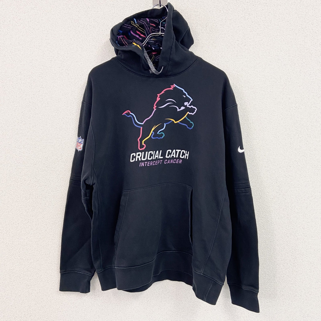 NIKE　ナイキ　NFL　Detroit Lions　ウェットパーカー/フーディー　スウッシュ　黒　ブラック　XLサイズ　古着