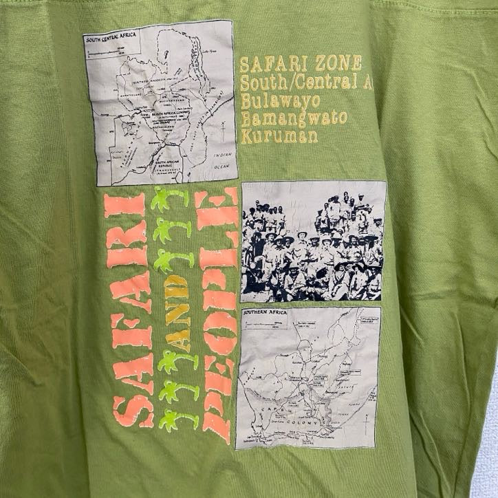 半袖プリントTシャツ　レトロデザイン　SAFARI ZONE　地図　クルーネック　緑　グリーン　Mサイズ　古着
