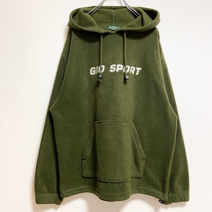 古着 used　GIORDANO　長袖ロゴワッペンパーカー　フリース　SPORT　緑　秋冬服　ビッグシルエット　XLサイズ