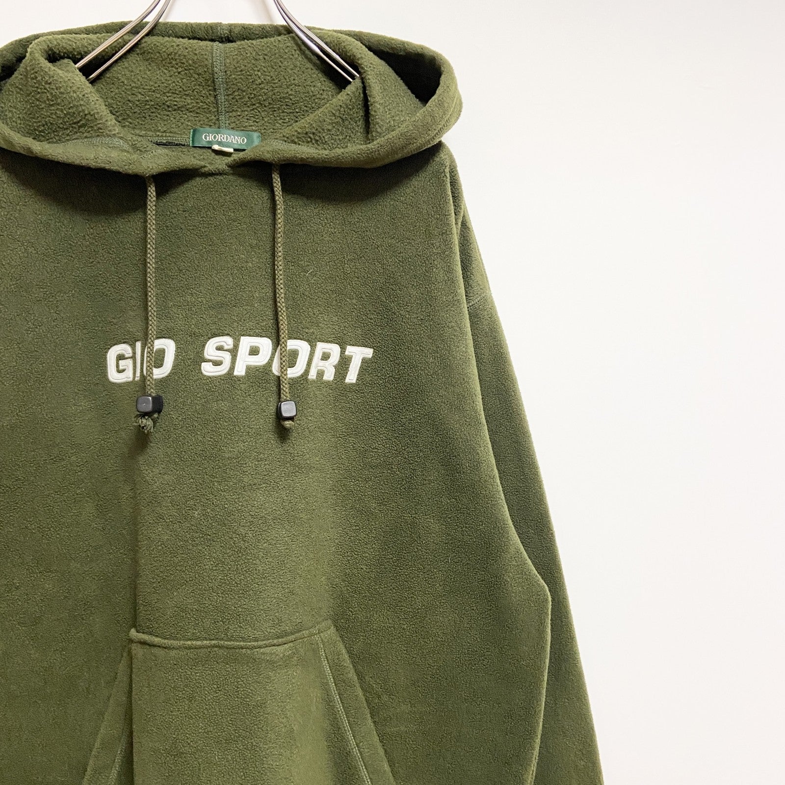 GIORDANO　長袖ロゴワッペンパーカー　フリース　SPORT　緑　グリーン　秋冬服　ビッグシルエット　XLサイズ　古着