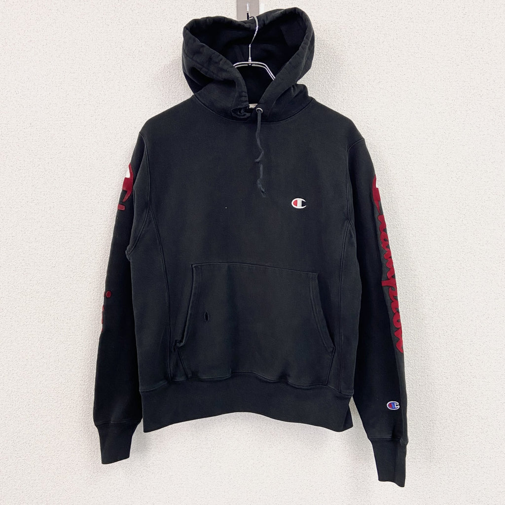 Champion　チャンピオン　リバースウィーブ　スウェットパーカー/フーディー　デカロゴ　刺繍ロゴ　現行　黒　ブラック　Sサイズ　古着