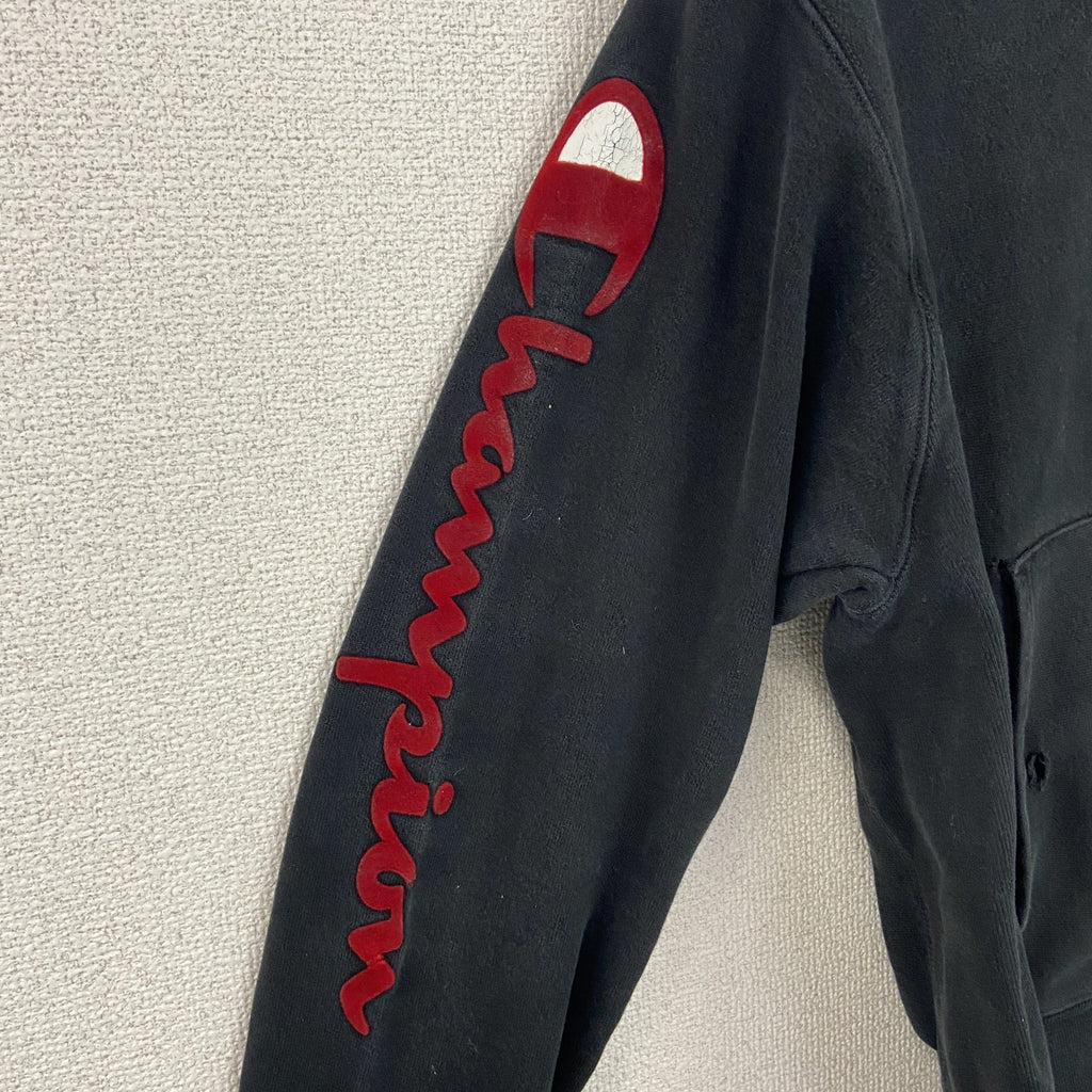 Champion　チャンピオン　リバースウィーブ　スウェットパーカー/フーディー　デカロゴ　刺繍ロゴ　現行　黒　ブラック　Sサイズ　古着