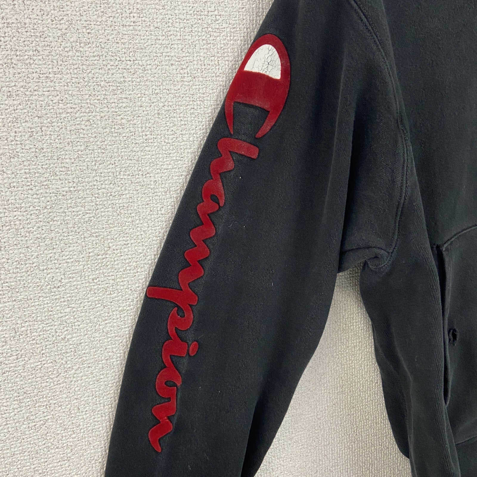 Champion　チャンピオン　リバースウィーブ　スウェットパーカー/フーディー　デカロゴ　刺繍ロゴ　現行　黒　ブラック　Sサイズ　古着