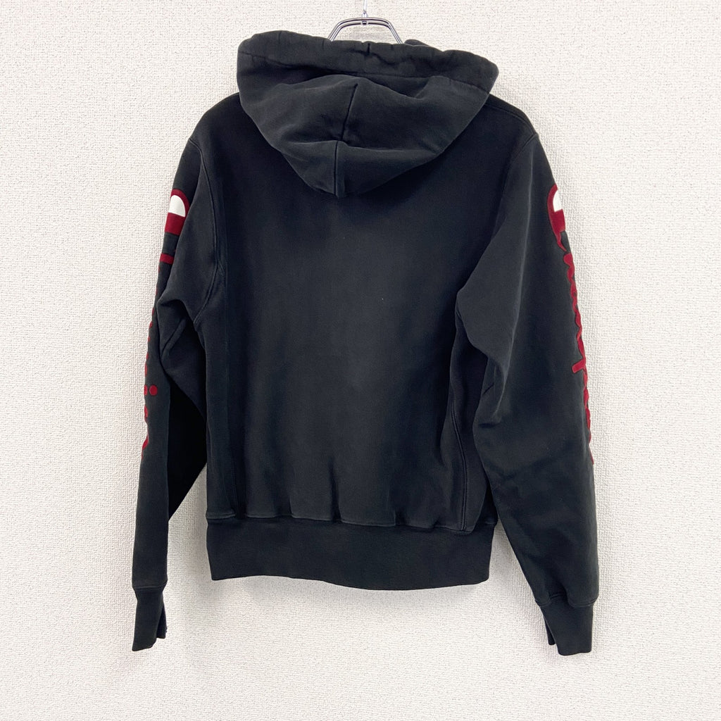 Champion　チャンピオン　リバースウィーブ　スウェットパーカー/フーディー　デカロゴ　刺繍ロゴ　現行　黒　ブラック　Sサイズ　古着