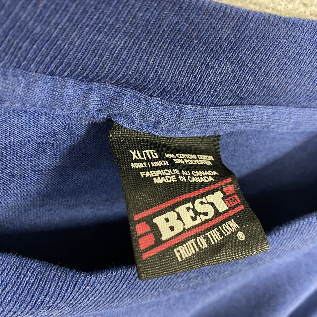 FRUIT OF THE LOOM　フルーツオブザルーム　半袖プリントTシャツ　ヴィンテージ　シングルステッチ　紺　ネイビー　XLサイズ カットソー メンズ コットン 古着