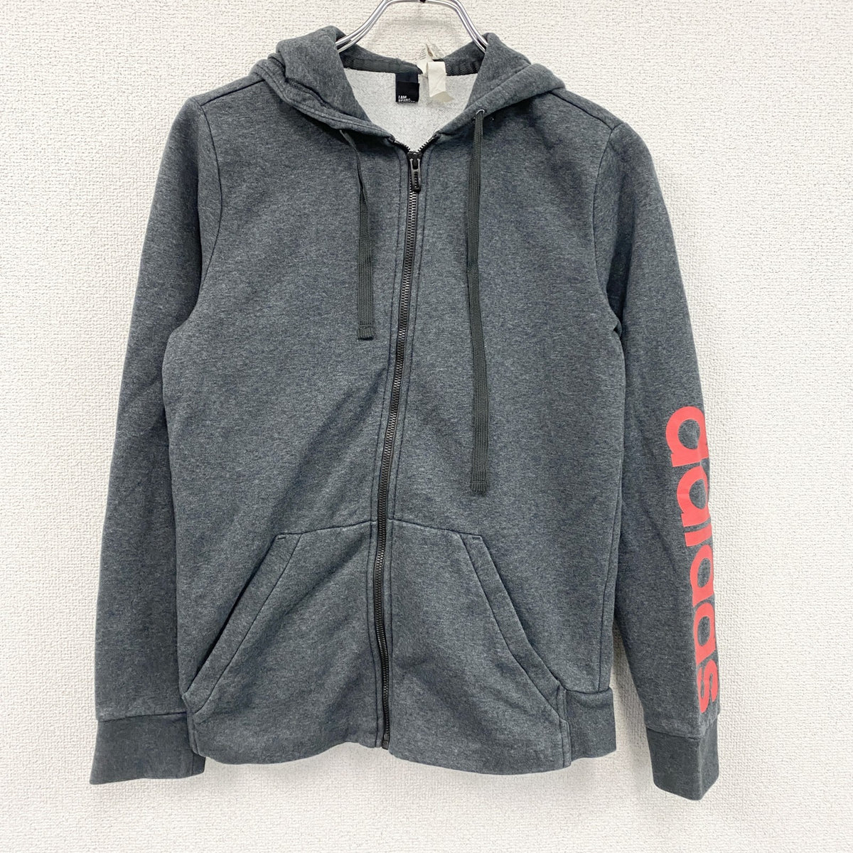 adidas　アディダス　フルジップスウェットパーカー/フーディー　パフォーマンスロゴ　デカロゴ　グレー　灰色　Mサイズ　古着