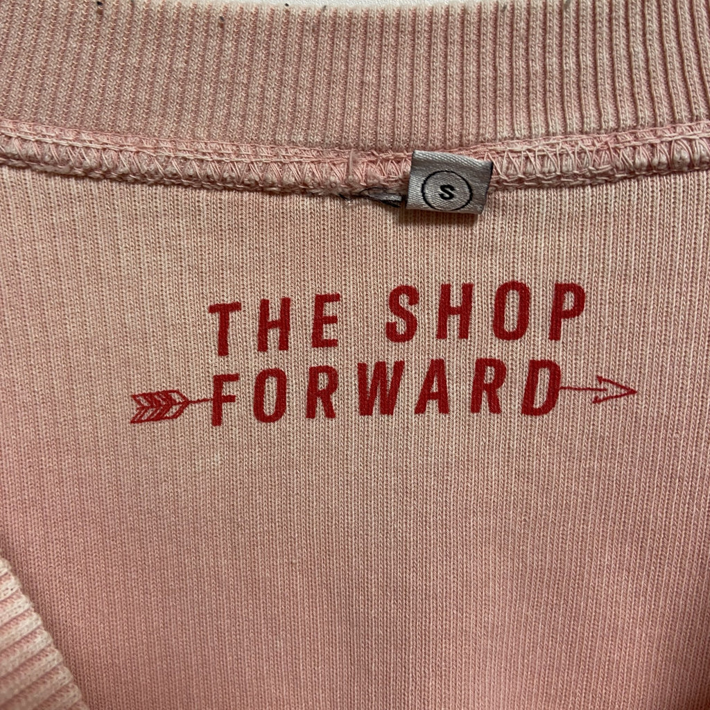 THESHOPFORWARD　コーデュロイスウェット/トレーナー　3連プリント　英字プリント　ピンク　Sサイズ　古着