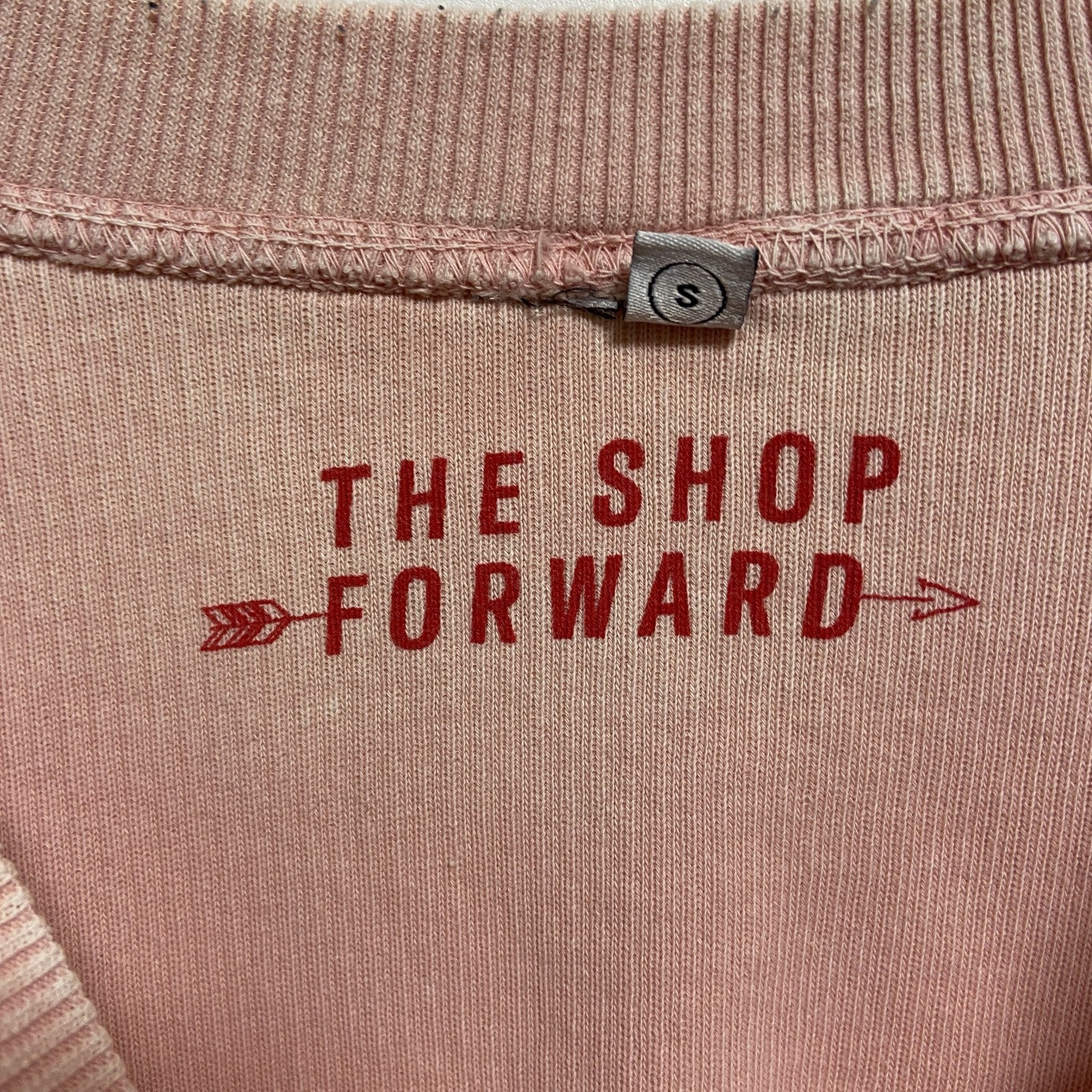 THESHOPFORWARD　コーデュロイスウェット/トレーナー　3連プリント　英字プリント　ピンク　Sサイズ　古着