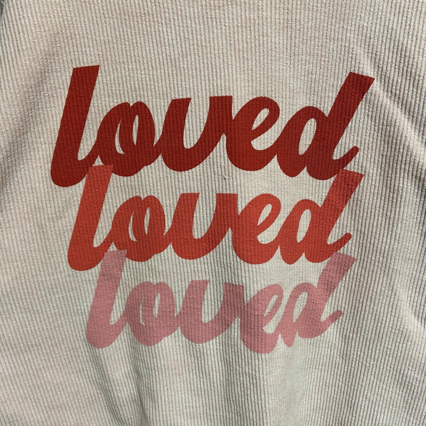 古着 used　THESHOPFORWARD　長袖クルーネックスウェット　トレーナー　コーデュロイ　LOVE　ピンク　秋冬服