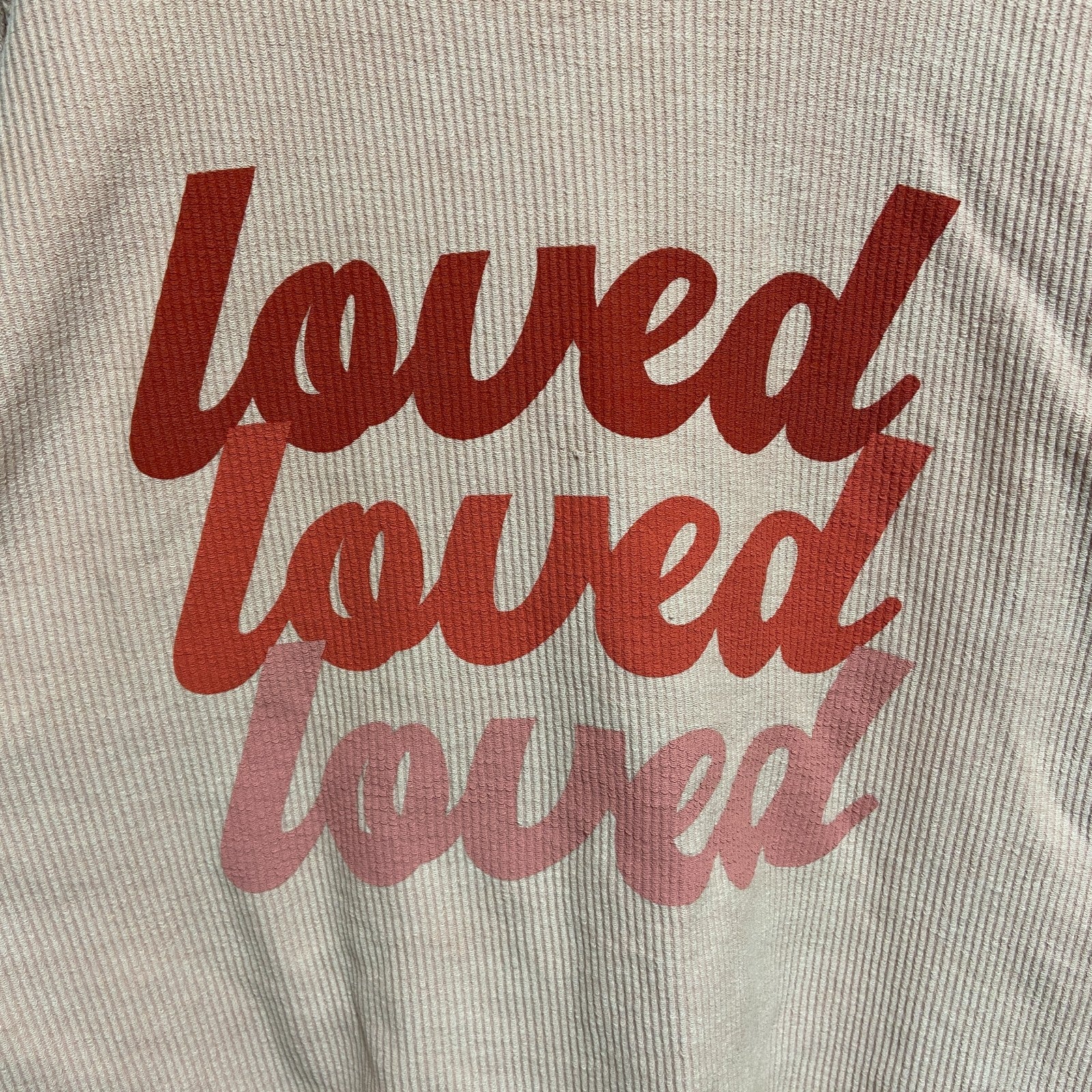 THESHOPFORWARD　コーデュロイスウェット/トレーナー　3連プリント　英字プリント　ピンク　Sサイズ　古着