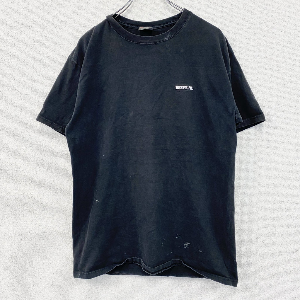 BEEFY-T　半袖Tシャツ　刺繍ロゴ　ワンポイント　Hanes　黒　ブラック　Mサイズ　古着