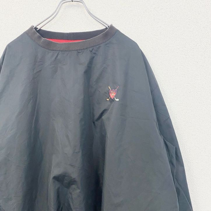 古着 used　POLO GOLF RALPH LAUREN ラルフローレン　長袖ナイロンプルオーバー　黒　ブラック　Lサイズ