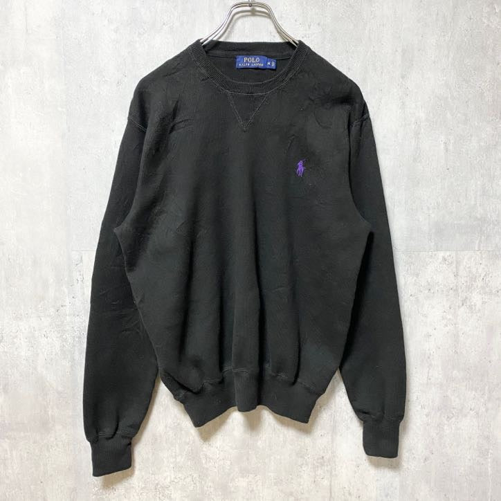 古着 used　Polo Ralph Lauren　ポロラルフローレン　長袖無地ニット　セーター　ワンポイントロゴ　黒　Mサイズ