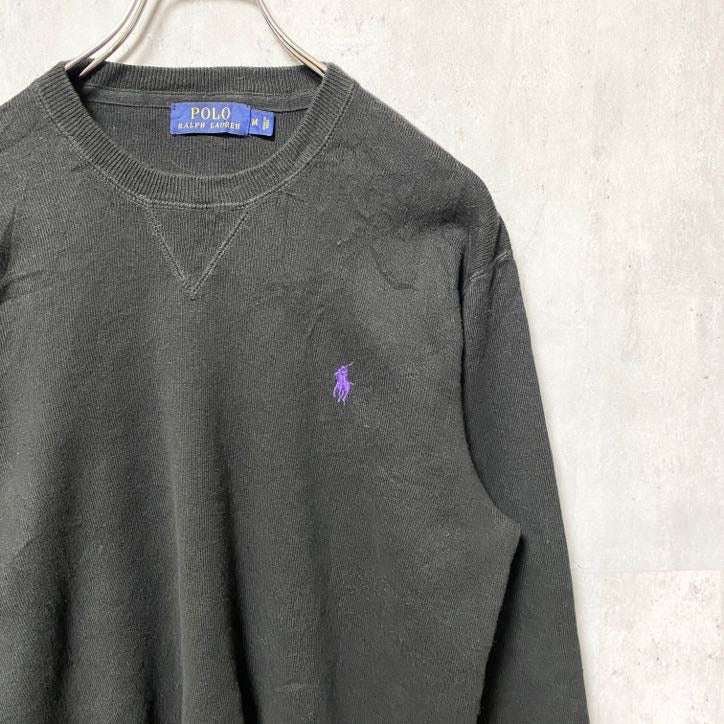 古着 used　Polo Ralph Lauren　ポロラルフローレン　長袖無地ニット　セーター　ワンポイントロゴ　黒　Mサイズ