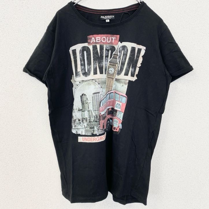 半袖プリントTシャツ　レトロデザイン　クルーネック　イギリス　London　ビックベン　黒　ブラック　XLサイズ　古着