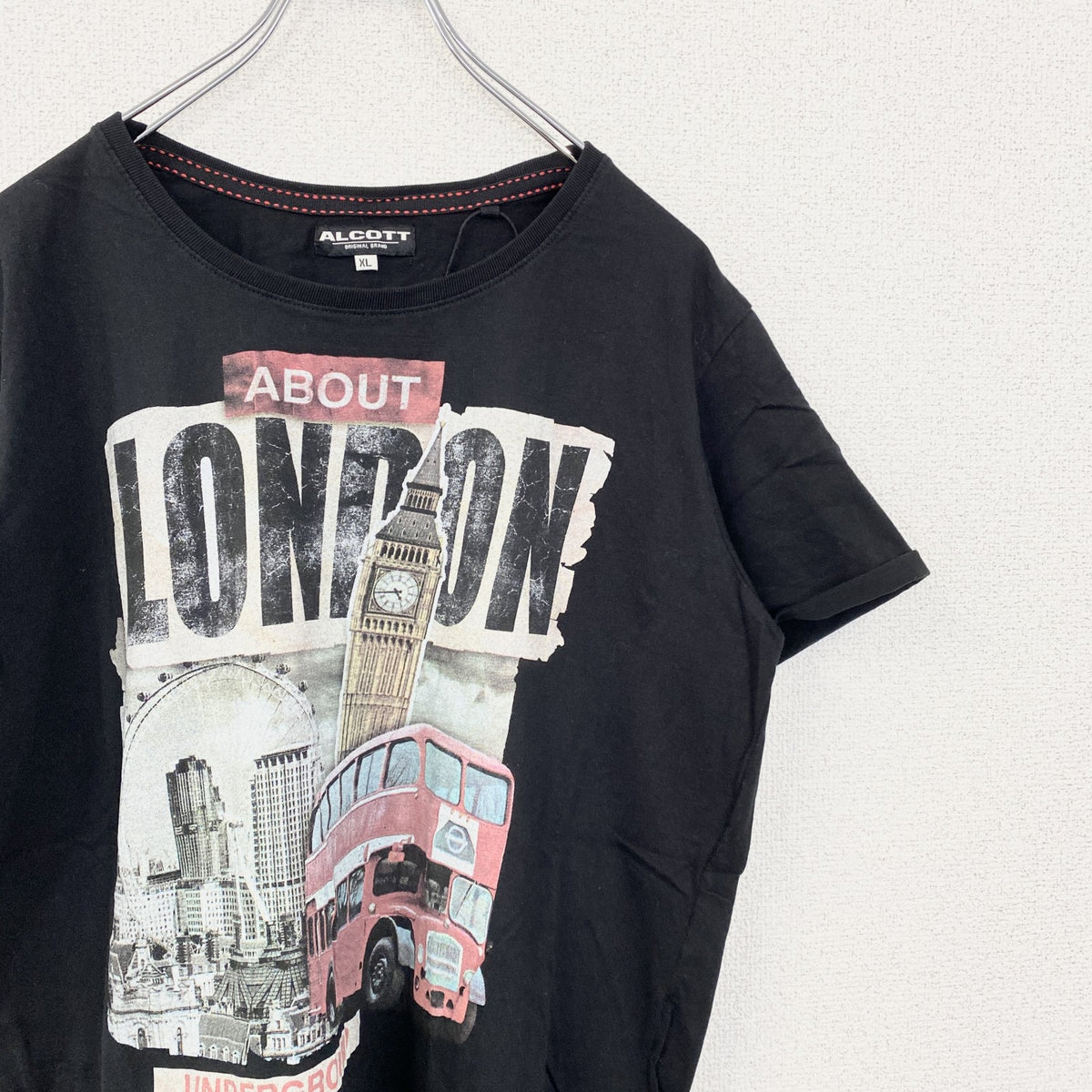 半袖プリントTシャツ　レトロデザイン　クルーネック　イギリス　London　ビックベン　黒　ブラック　XLサイズ　古着