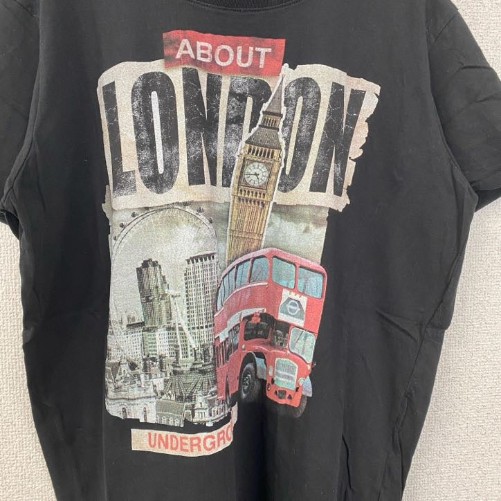 半袖プリントTシャツ　レトロデザイン　クルーネック　イギリス　London　ビックベン　黒　ブラック　XLサイズ　古着
