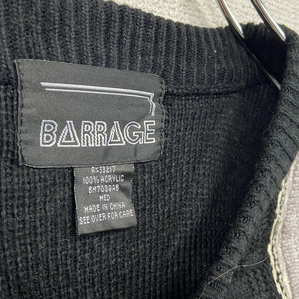 ～00s　BARRAGE　COOGI風アクリルニットセーター　3Dニット　ヴィンテージ　総柄　マルチカラー　黒　ブラック　Mサイズ　古着