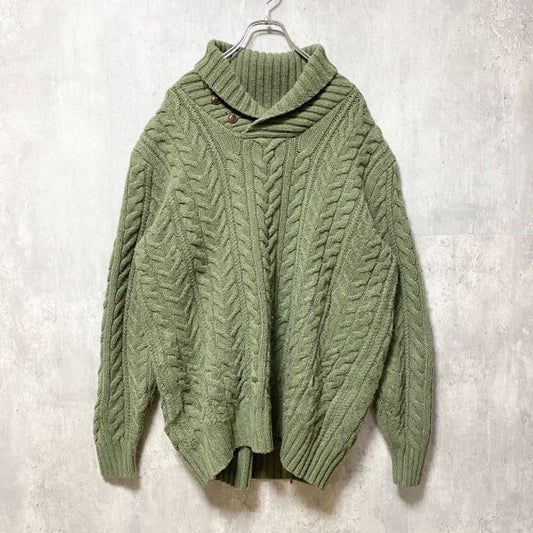 古着 used　Polo Ralph Lauren　ポロラルフローレン　ケーブルニットセーター　ショールカラー　カーキ　XLサイズ