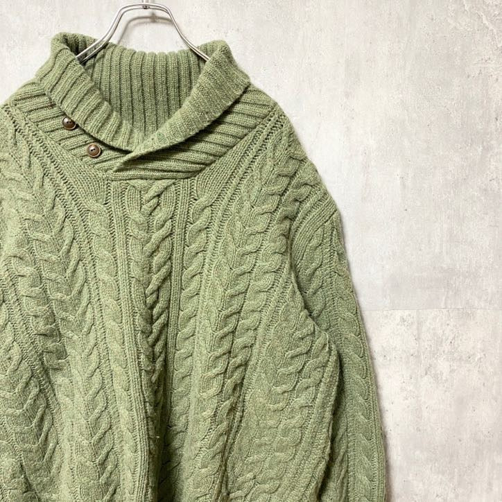 古着 used　Polo Ralph Lauren　ポロラルフローレン　ケーブルニットセーター　ショールカラー　カーキ　XLサイズ