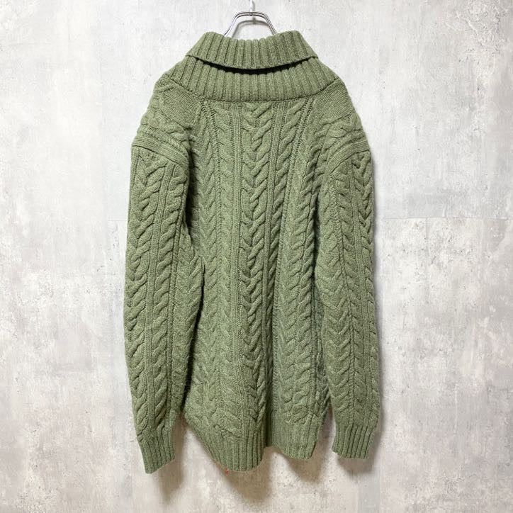古着 used　Polo Ralph Lauren　ポロラルフローレン　ケーブルニットセーター　ショールカラー　カーキ　XLサイズ