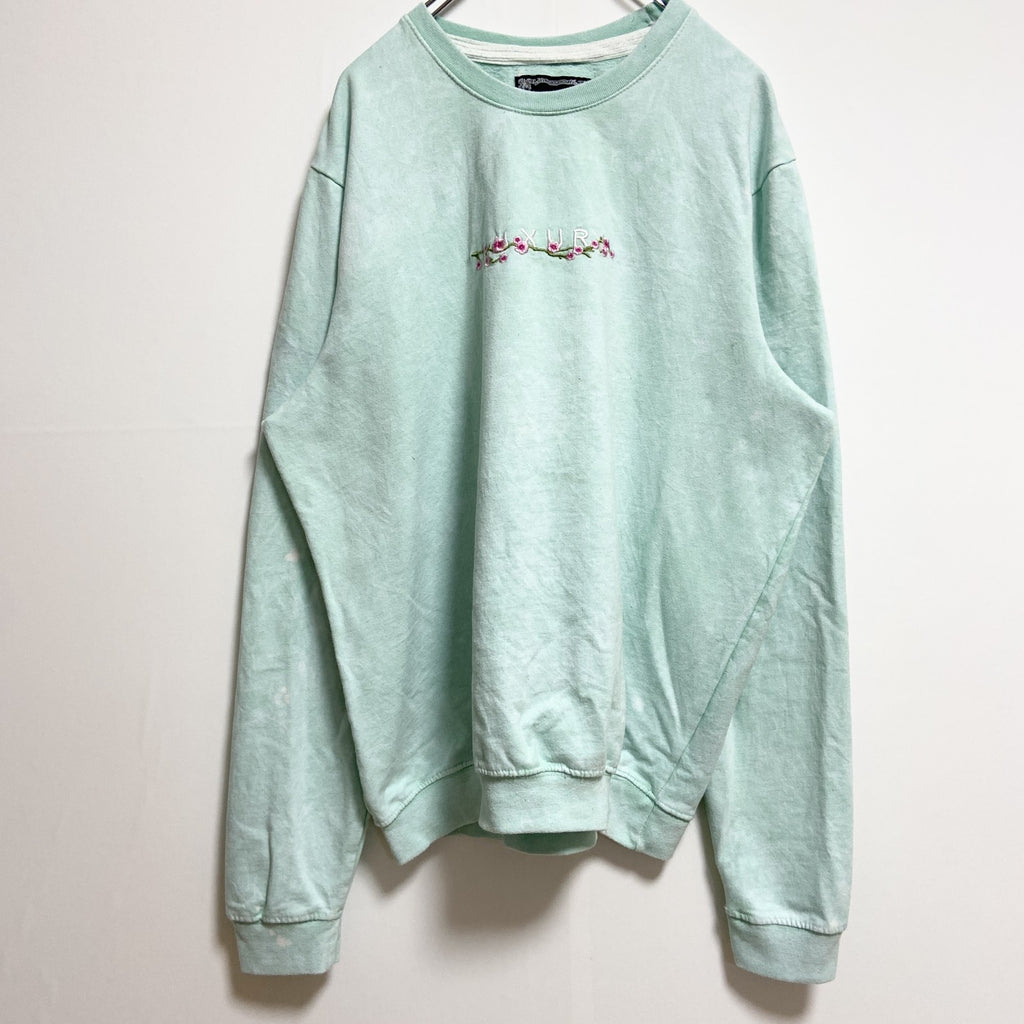 BlindRooster　長袖刺繍画スウェット　トレーナー　波　海　ライトグリーン　ビッグシルエット　XLサイズ　古着