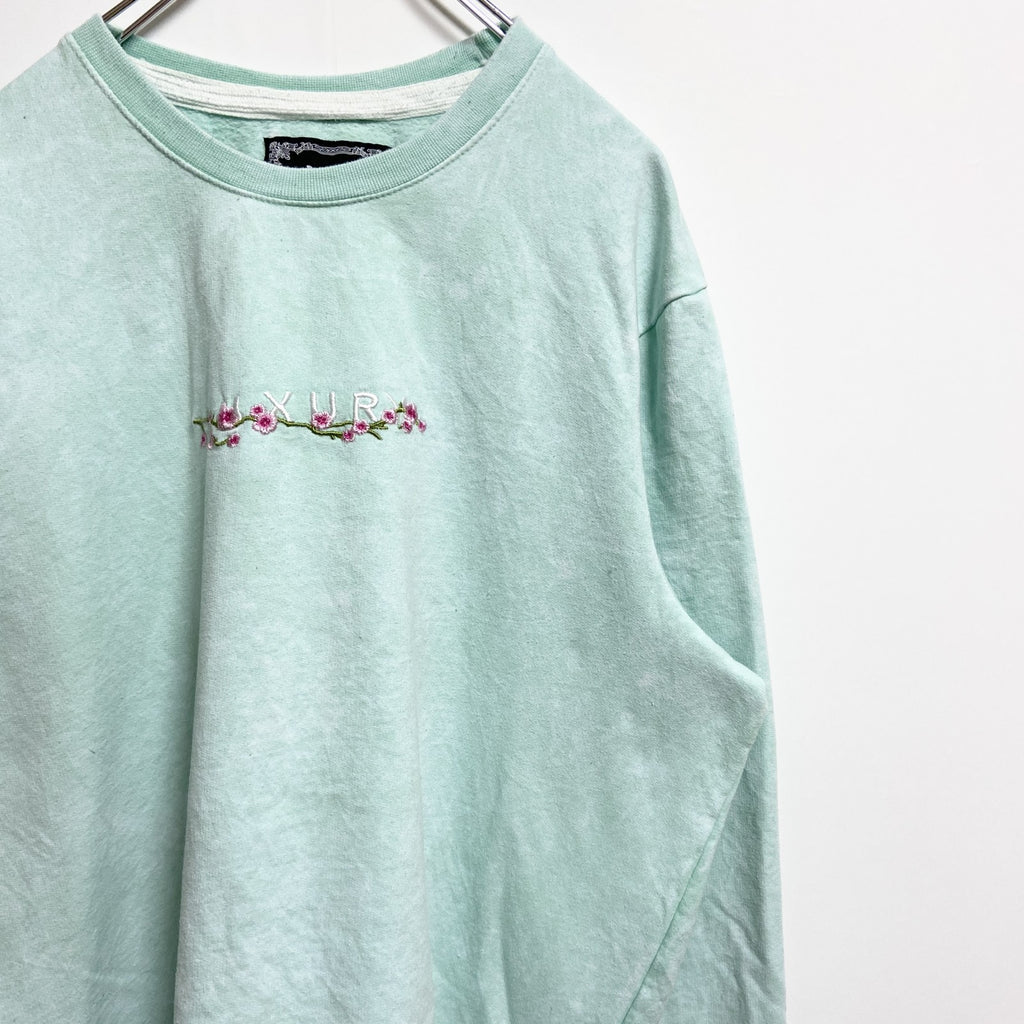 BlindRooster　長袖刺繍画スウェット　トレーナー　波　海　ライトグリーン　ビッグシルエット　XLサイズ　古着