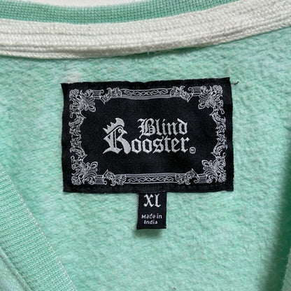 古着 used　BlindRooster　長袖刺繍画スウェット　トレーナー　波　海　ライトグリーン　ビッグシルエット　XLサイズ