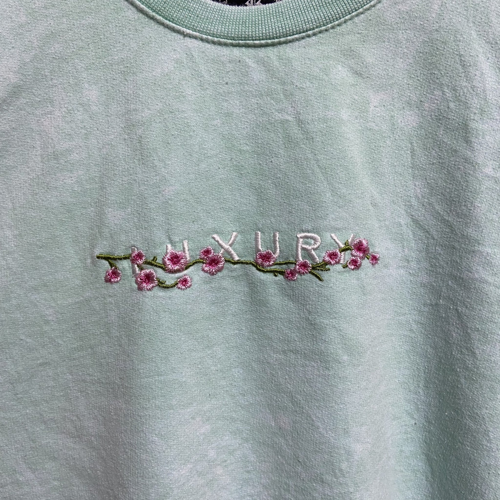 BlindRooster　長袖刺繍画スウェット　トレーナー　波　海　ライトグリーン　ビッグシルエット　XLサイズ　古着