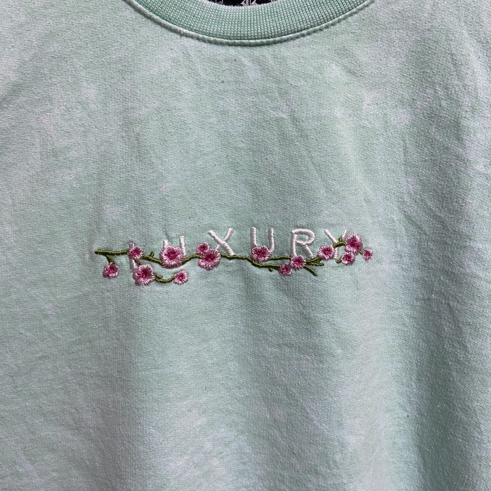 BlindRooster　長袖刺繍画スウェット　トレーナー　波　海　ライトグリーン　ビッグシルエット　XLサイズ　古着