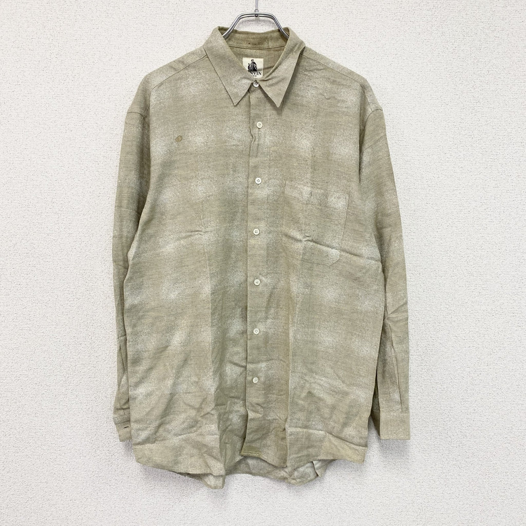 LANVIN　ランバン　長袖シャツ　オンブレチェック柄　無地　胸ポケット　カーキ　ベージュ　48サイズ　古着